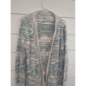 Vanity medium green Aztec cardigan lace detail spring lightweight